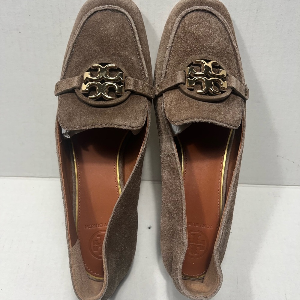 Tory Burch Metal Miller Logo Suede Loafers Flats In Brown Size: 7
